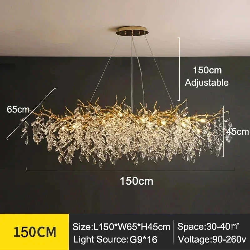 Modern Crystal Chandelier with LED Lighting - L150 H45cm Gold / neutral light - Chandelier