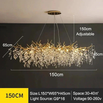 Modern Crystal Chandelier with LED Lighting - L150 H45cm Gold / neutral light - Chandelier