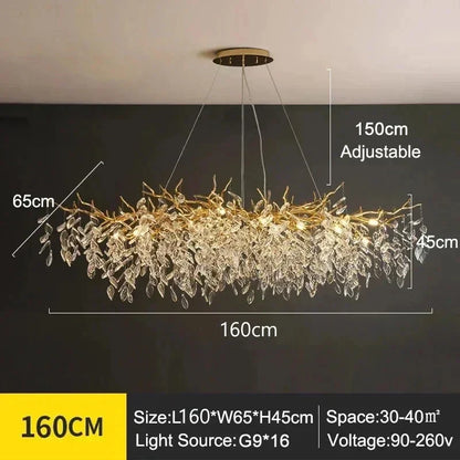 Modern Crystal Chandelier with LED Lighting - L160 H45cm Gold / white light - Chandelier