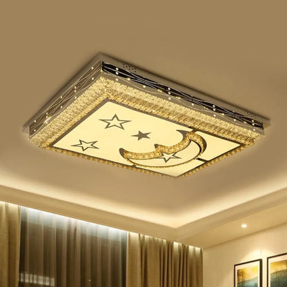 DecorBites™ DecorBites™ Modern Crystal Chrome LED Ceiling Light with Star-Crescent Pattern and Flush Mount