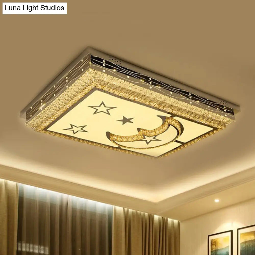 DecorBites™ DecorBites™ Modern Crystal Chrome LED Ceiling Light with Star-Crescent Pattern and Flush Mount