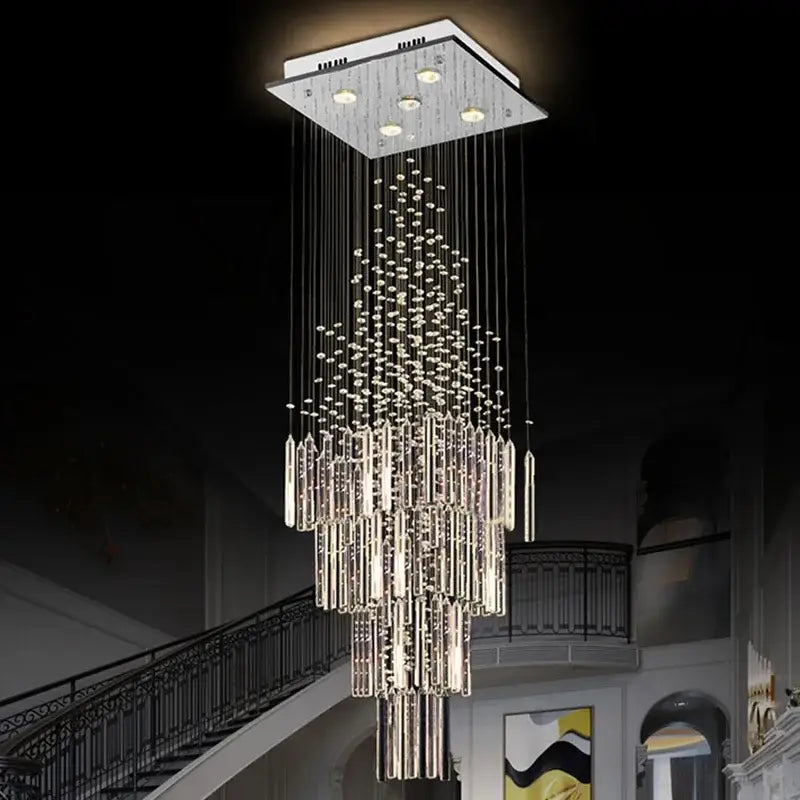 Modern decorbites crystal column chandelier with silver mount and clear glass tiers for living room lighting decorbites crystal