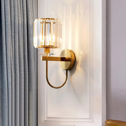 DecorBites™ DecorBites™ Modern Crystal Column Sconce Wall Light in Gold with Gooseneck Arm - 1 Bulb Fixture for Living Room
