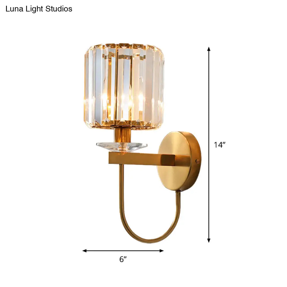 DecorBites™ DecorBites™ Modern Crystal Column Sconce Wall Light in Gold with Gooseneck Arm - 1 Bulb Fixture for Living Room