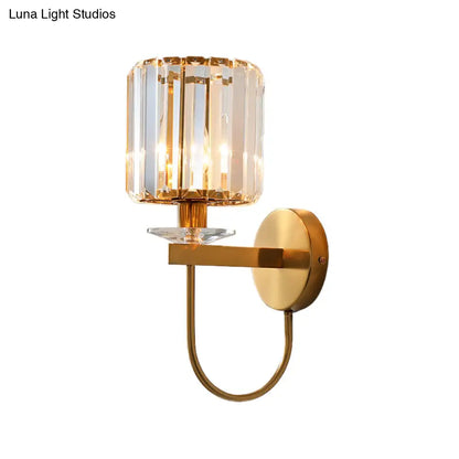 DecorBites™ DecorBites™ Modern Crystal Column Sconce Wall Light in Gold with Gooseneck Arm - 1 Bulb Fixture for Living Room