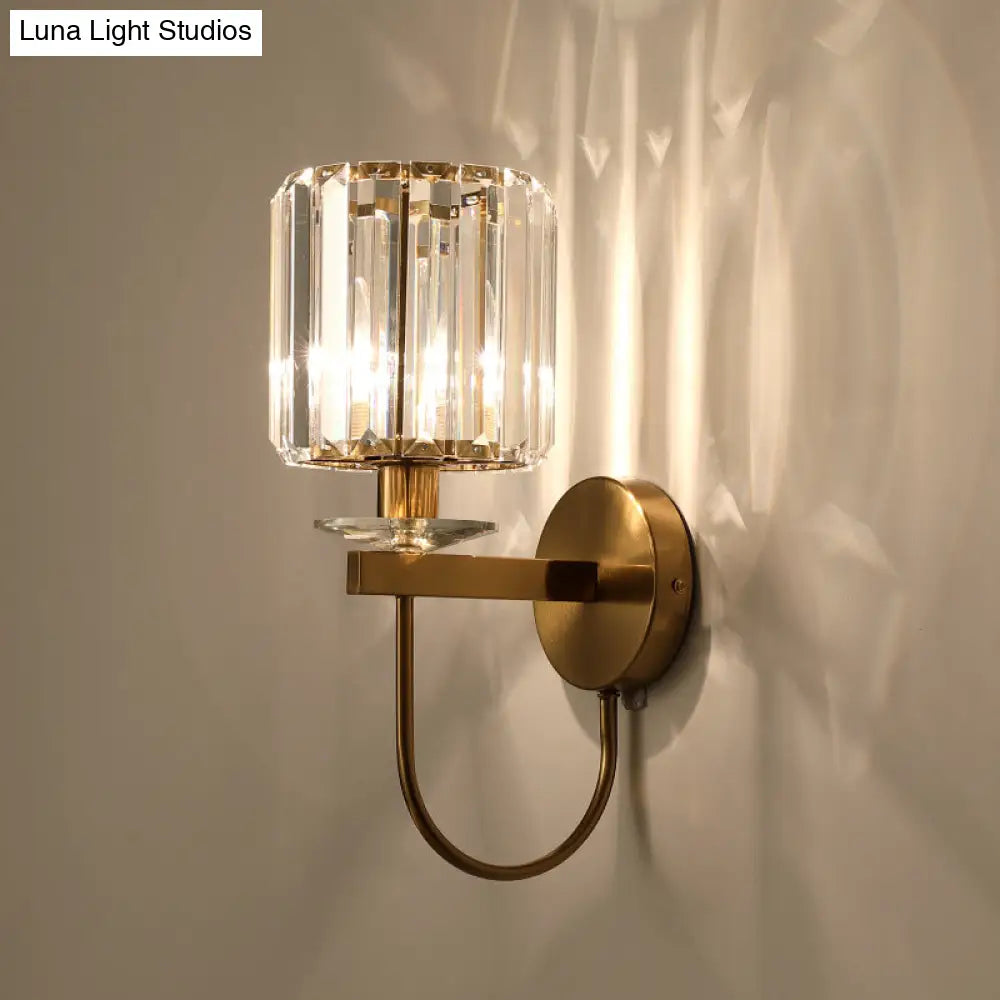DecorBites™ DecorBites™ Modern Crystal Column Sconce Wall Light in Gold with Gooseneck Arm - 1 Bulb Fixture for Living Room