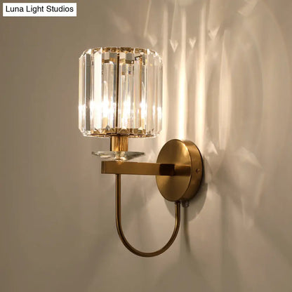 DecorBites™ DecorBites™ Modern Crystal Column Sconce Wall Light in Gold with Gooseneck Arm - 1 Bulb Fixture for Living Room