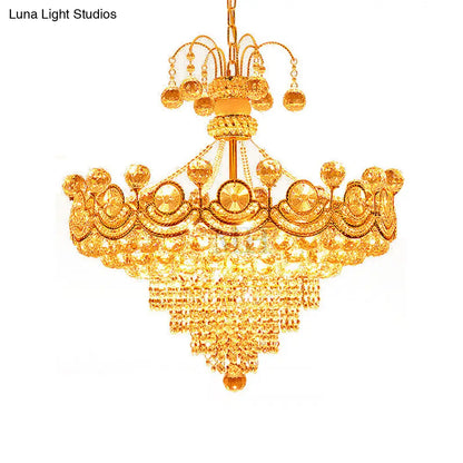 Lámpara de techo moderna de cristal en forma de cono - Lámpara dorada de 10 luces para comedor