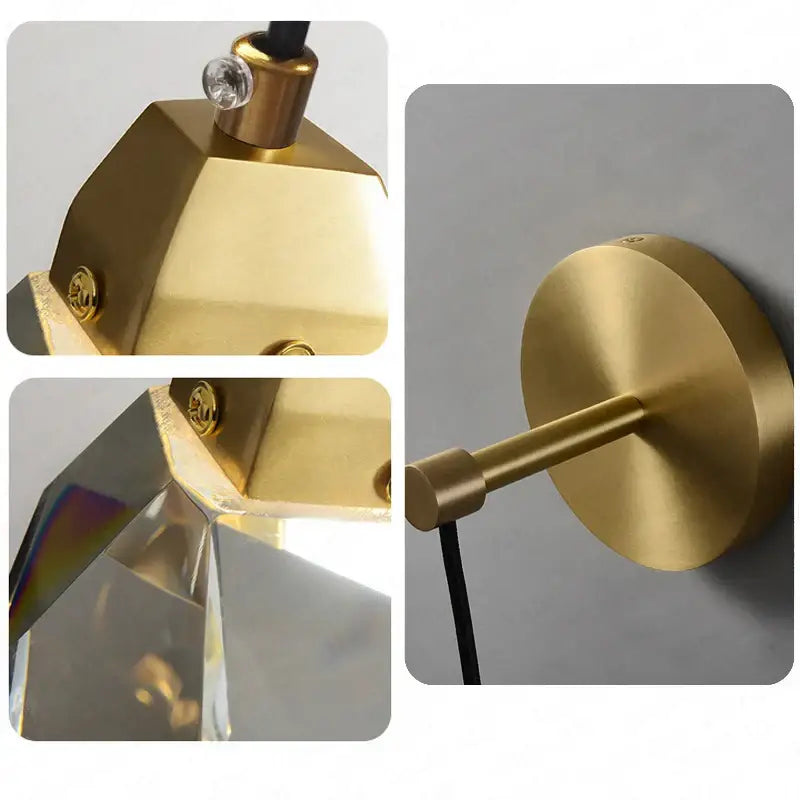 Modern crystal copper led wall lamp with gold finish and faceted crystal shade for bedroom and stairs decorbites crystal copper