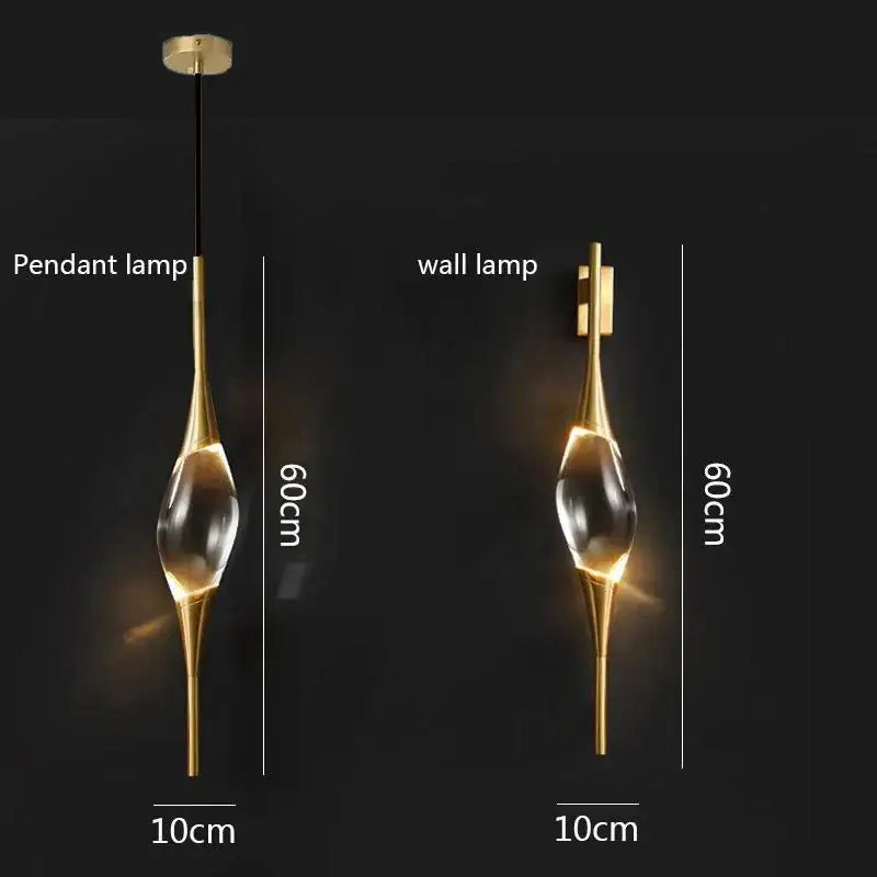 Modern crystal copper wall sconce with gold-toned pendant and clear teardrop glass shades for dining room decorbites crystal copper
