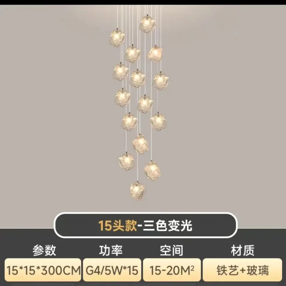 Modern crystal cube chandelier pendant lights with 15 glass pendants and adjustable warm ambient lighting for dining room decorbites cube chandelier