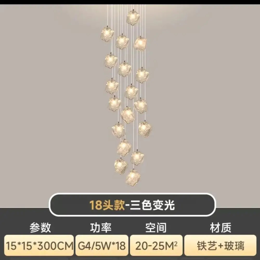 A modern crystal cube chandelier pendant with 18 glass pendants and warm lighting perfect for dining room decorbites cube chandelier