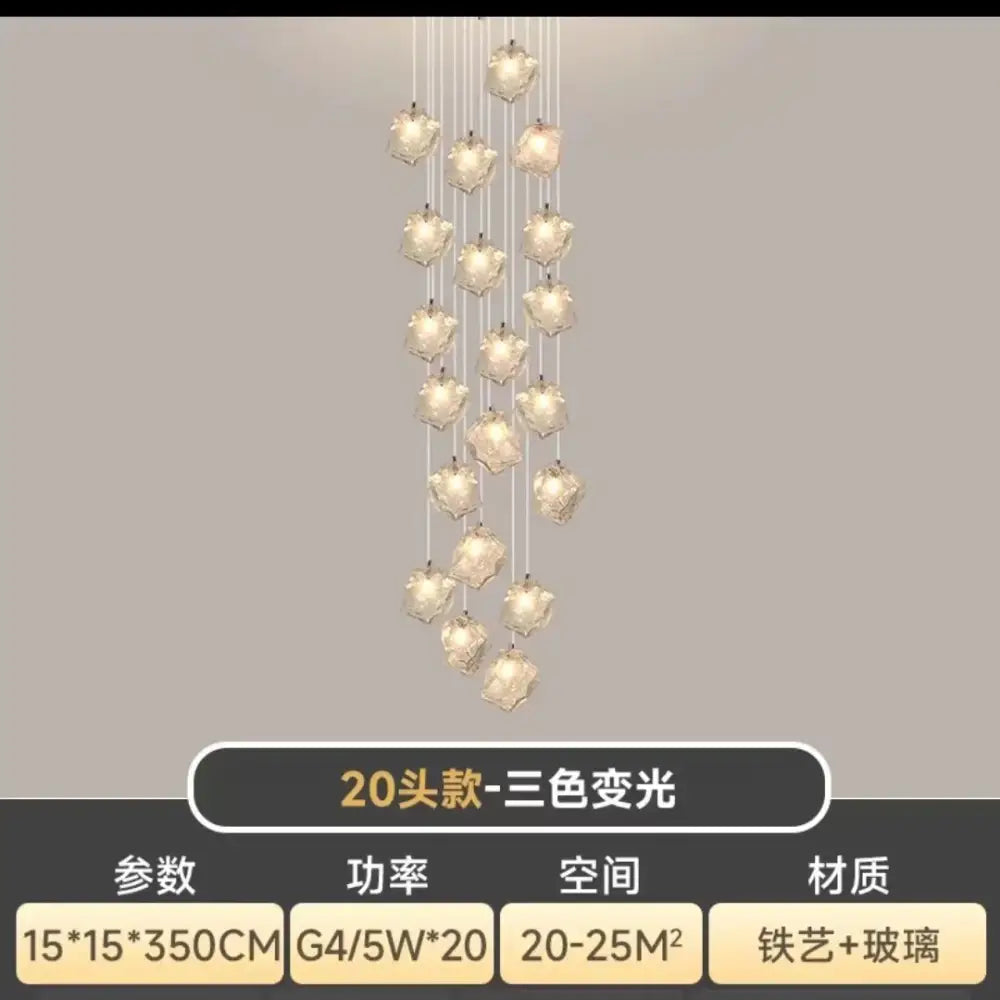 Modern crystal cube chandelier pendant lights with 20 illuminated glass orbs and warm lighting for dining room decorbites cube chandelier