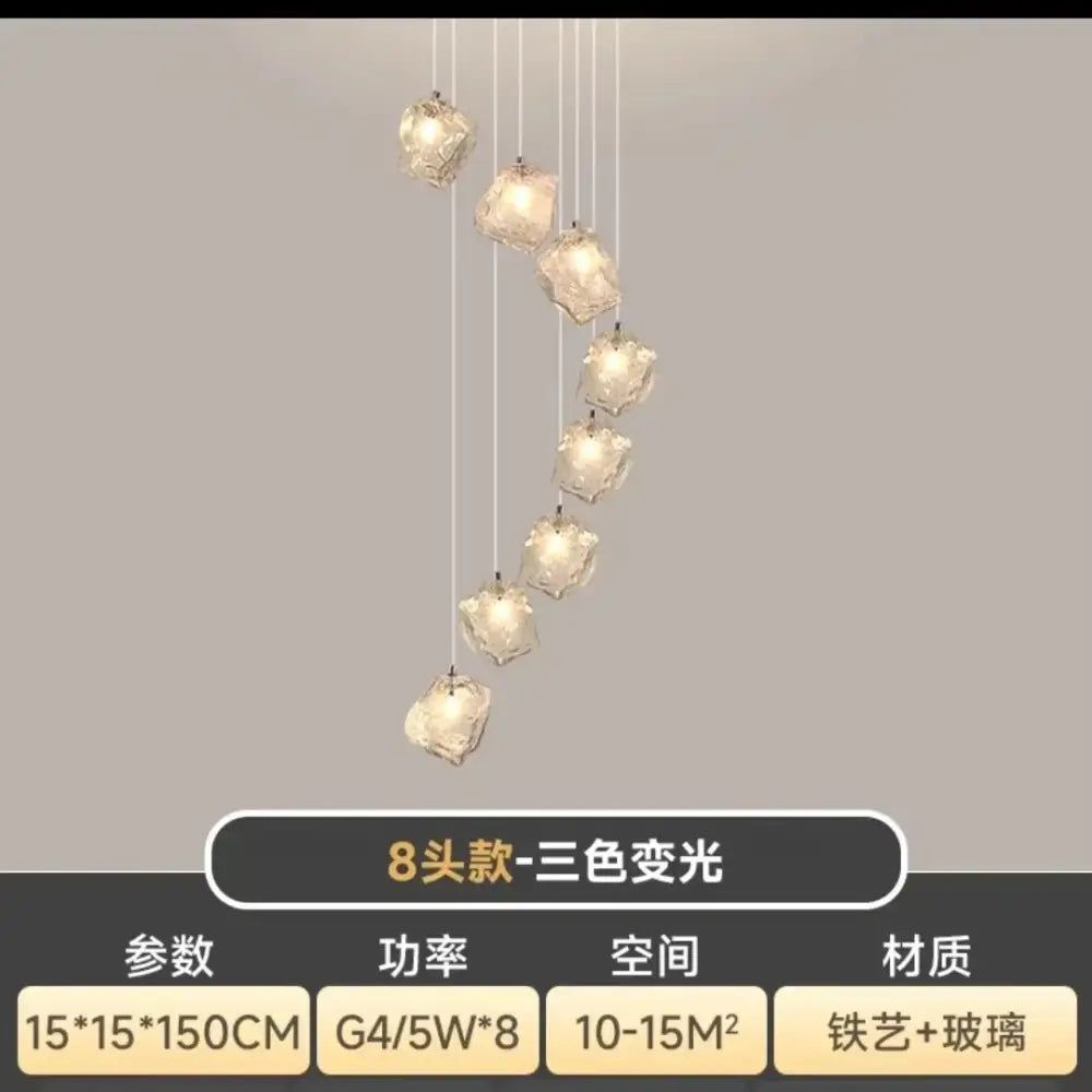 Modern crystal cube chandelier pendant lights featuring a curved design with eight translucent glass globes for dining room decorbites cube chandelier