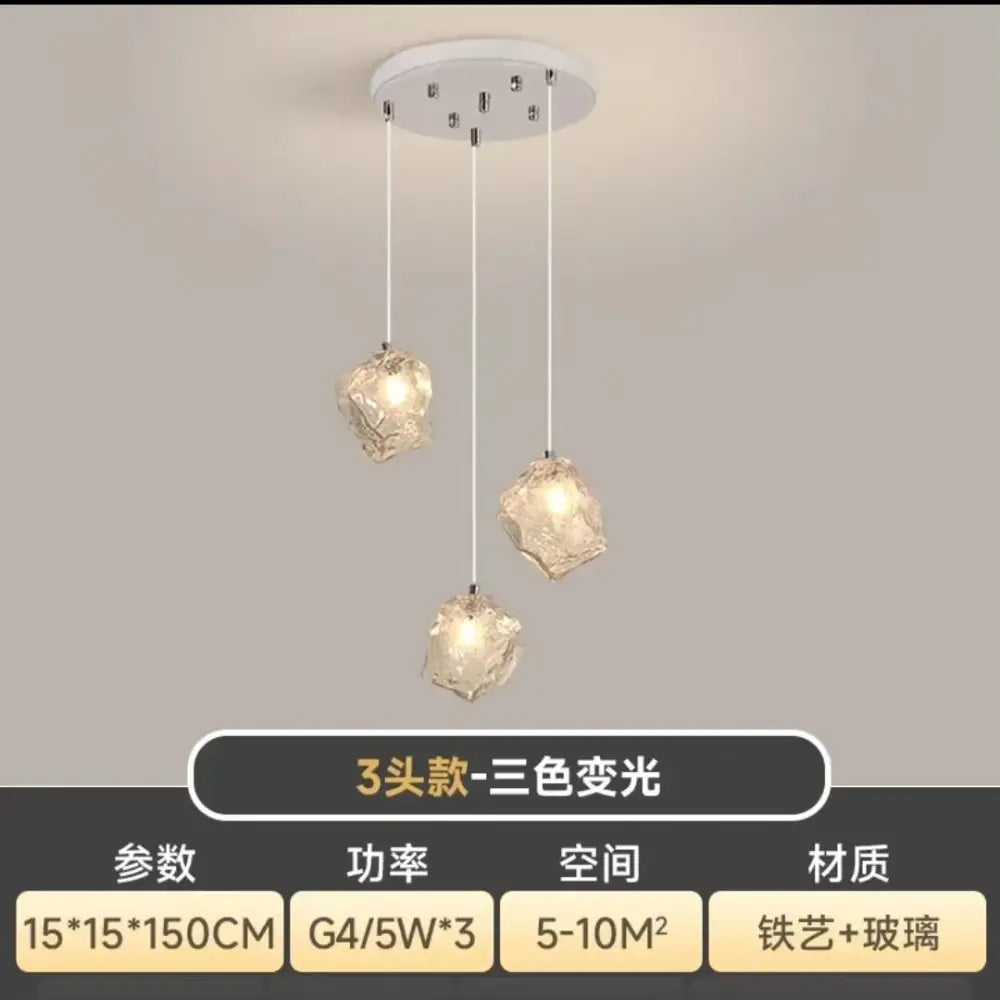 Modern three-head crystal glass pendant lights with minimalist design for dining room decorbites cube chandelier pendant