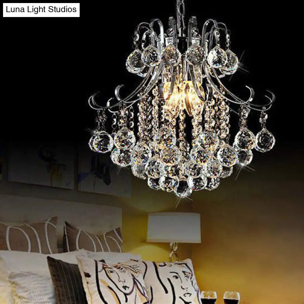 Modern Crystal Curvy Arm Chandelier - 3 Lights Chrome Ceiling Light for Dining Room