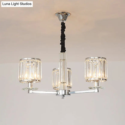 Lámpara de araña cilíndrica moderna de cristal - Acabado cromado, 3/6 luces - Lámpara colgante para dormitorio