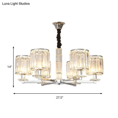 Lámpara de araña cilíndrica moderna de cristal - Acabado cromado, 3/6 luces - Lámpara colgante para dormitorio