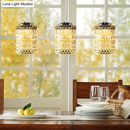 Modern Crystal Cylinder Pendant Light for Restaurants in Chrome