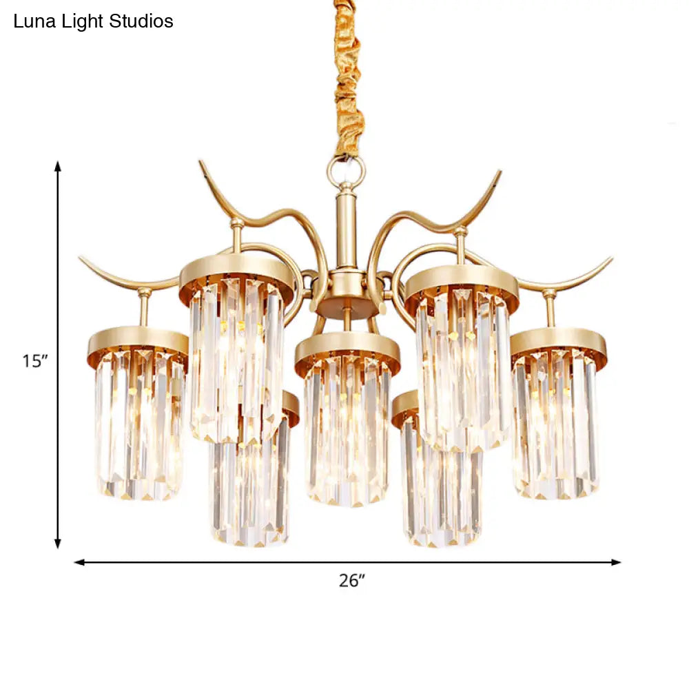 Lámpara de techo colgante cilíndrica moderna de cristal con acabado en latón - 7/9 luces