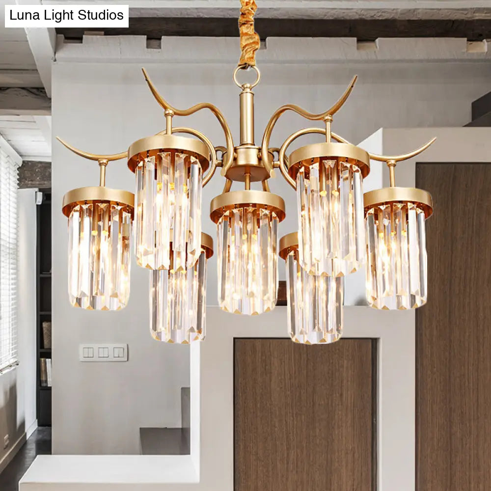 Lámpara de techo colgante cilíndrica moderna de cristal con acabado en latón - 7/9 luces
