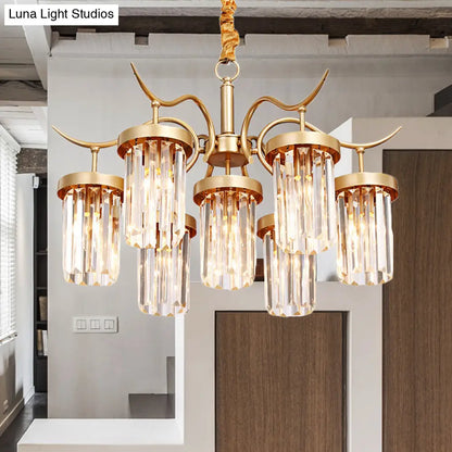 Lámpara de techo colgante cilíndrica moderna de cristal con acabado en latón - 7/9 luces