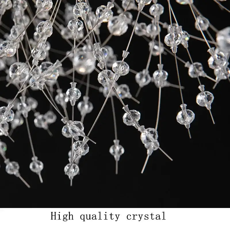 Modern crystal dandelion chandelier led hanging light with clear faceted beads on metallic wires for dining room decorbites dandelion chandelier