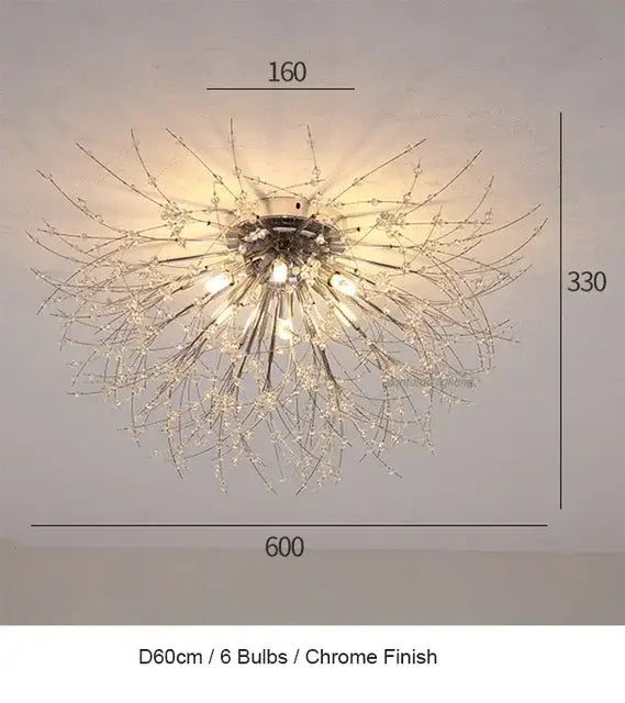 Chrome-finished decorbites dandelion chandelier led pendant lamp with six bulbs and crystal accents for dining room decor