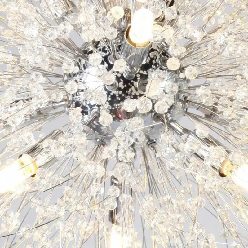 Modern crystal dandelion chandelier led pendant lamp with sparkling chrome and faceted clear beads for dining room decorbites dandelion chandelier