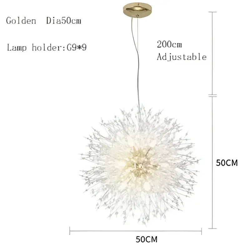 Golden spherical decorbites dandelion chandelier with crystal arms and central light fixture pendant lamp for dining room