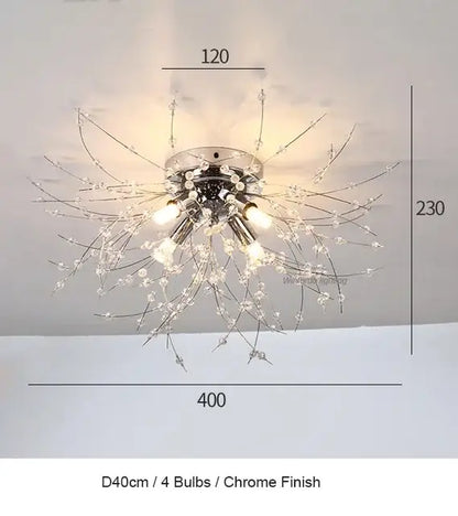 Chrome-finished modern pendant lamp with four bulbs and crystal accents in decorbites dandelion chandelier led style