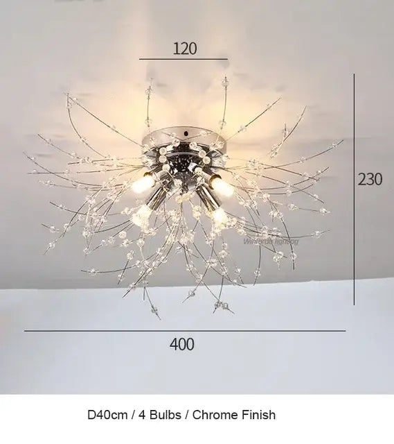 Chrome-finished modern pendant lamp with four bulbs and crystal accents in decorbites dandelion chandelier led style