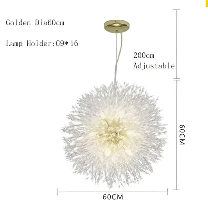 Modern crystal silver dandelion chandelier led pendant lamp with golden ceiling mount for dining room decorbites dandelion chandelier