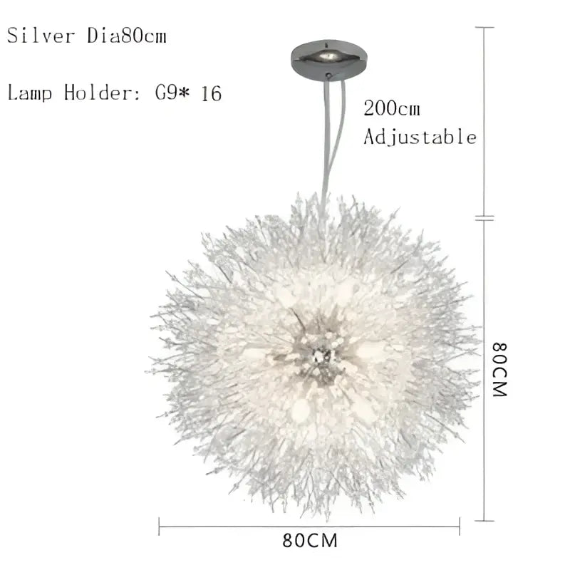 Modern silver spherical decorbites dandelion chandelier pendant lamp with crystal branches and adjustable chain for dining room