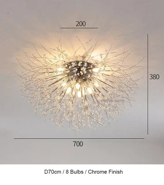 Chrome finished modern crystal decorbites dandelion chandelier led pendant lamp with eight bulbs for dining room decor