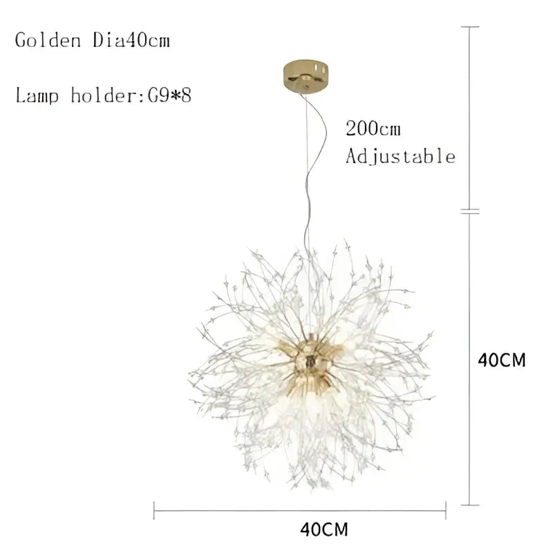 Modern crystal decorbites dandelion chandelier led pendant lamp with metallic finish and delicate branching arms in gold