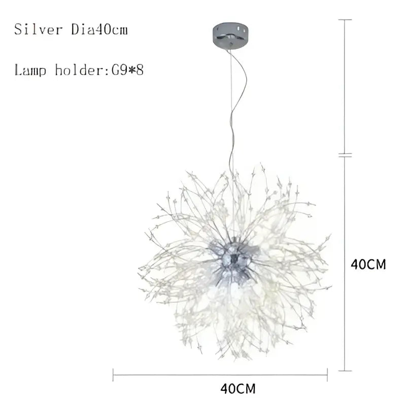 Silver decorbites dandelion chandelier pendant lamp with 40cm diameter and intricate crystal-like branches design