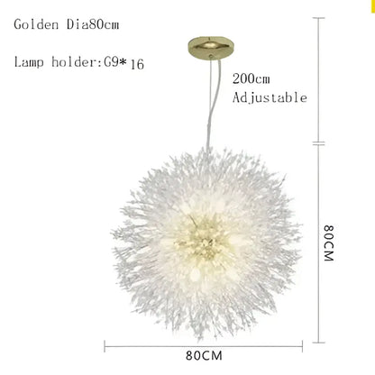 Modern crystal dandelion chandelier led pendant lamp with silver filaments and golden holder for dining room decorbites chandelier