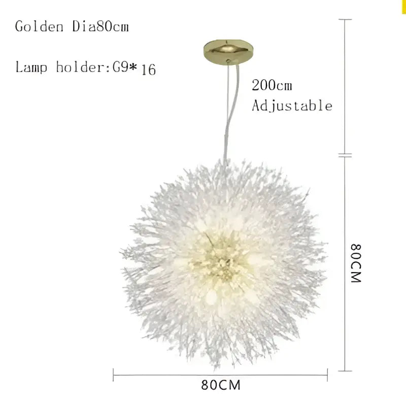 Modern crystal dandelion chandelier led pendant lamp with silver filaments and golden holder for dining room decorbites chandelier