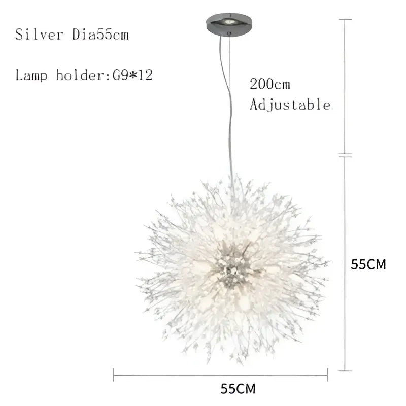 Silver dandelion chandelier led pendant lamp with 55cm diameter and adjustable height for modern dining room decorbites