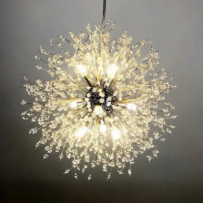 Modern crystal dandelion led ceiling chandelier with clear glass beads and metal stems for living room decorbites dandelion led