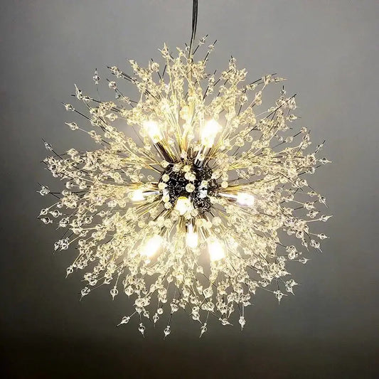 Modern crystal dandelion led ceiling chandelier with clear glass beads and metal stems for living room decorbites dandelion led
