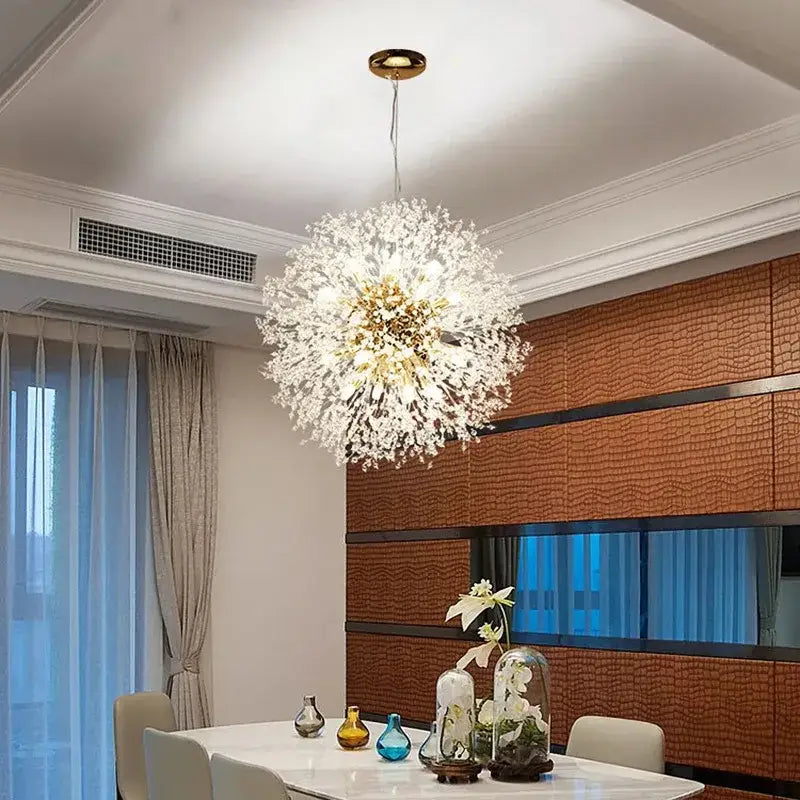 Modern crystal dandelion led ceiling chandelier with sparkling gold and clear crystals for living room decorbites dandelion led