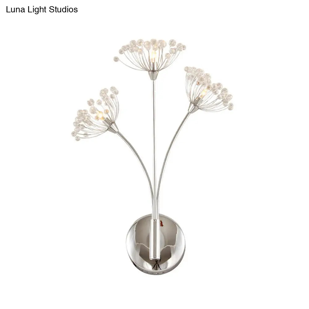 DecorBites™ DecorBites™ Modern Crystal Dandelion Wall Sconce Light - 3 Lights, Silver - Perfect for Office Room