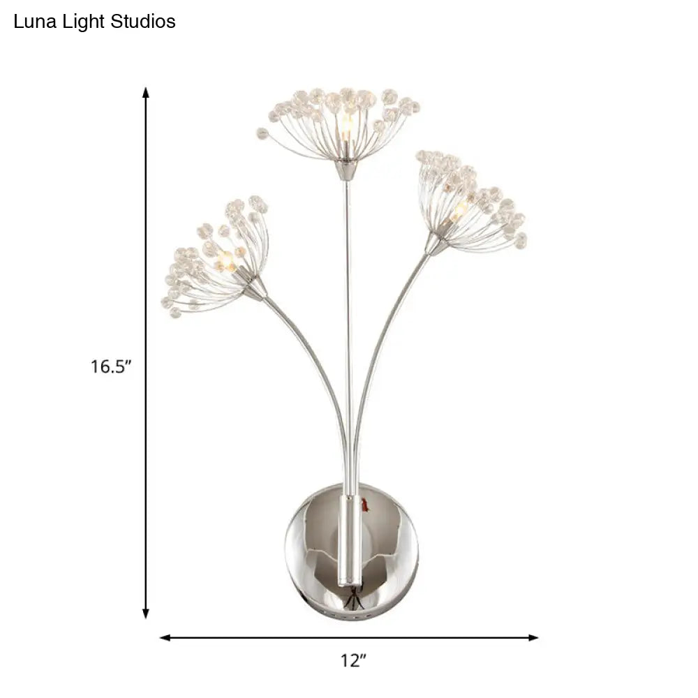 DecorBites™ DecorBites™ Modern Crystal Dandelion Wall Sconce Light - 3 Lights, Silver - Perfect for Office Room