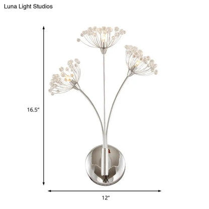 DecorBites™ DecorBites™ Modern Crystal Dandelion Wall Sconce Light - 3 Lights, Silver - Perfect for Office Room