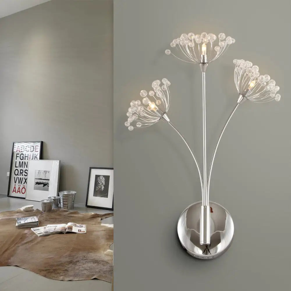 DecorBites™ DecorBites™ Modern Crystal Dandelion Wall Sconce Light - 3 Lights, Silver - Perfect for Office Room