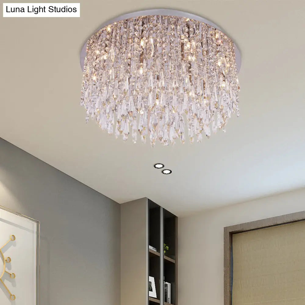 DecorBites™ DecorBites™ Modern Crystal Dome Ceiling Light Fixture - 15-Light Flush Mount with Chrome Finish
