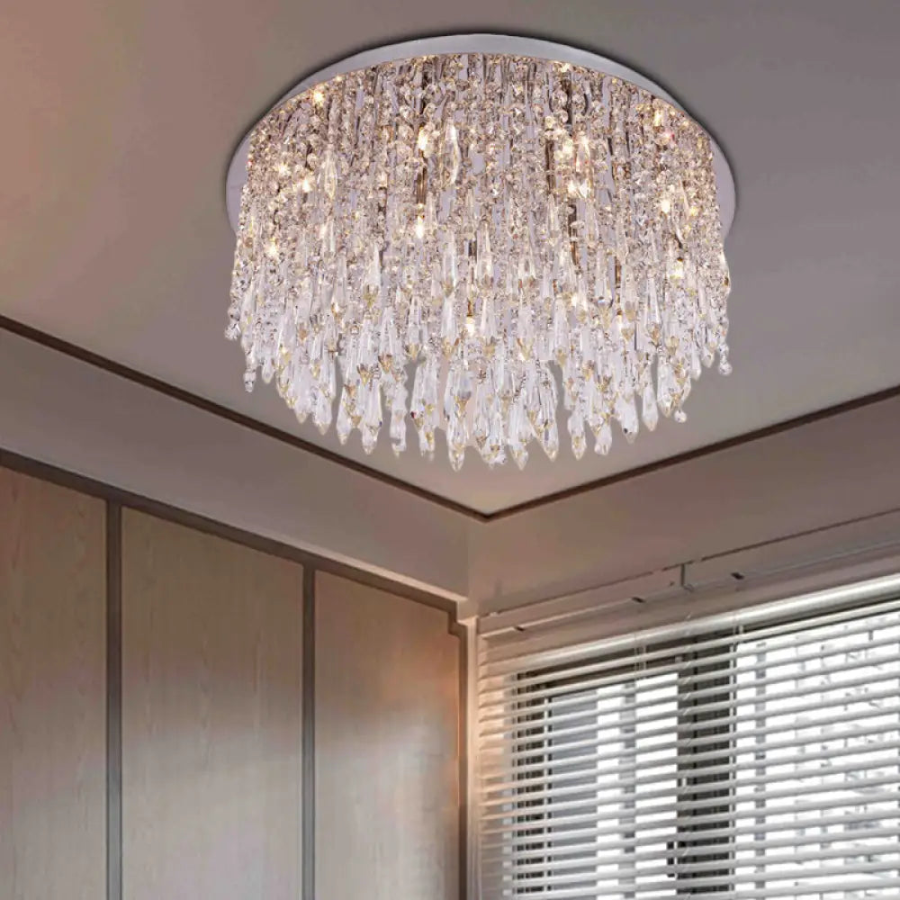DecorBites™ DecorBites™ Modern Crystal Dome Ceiling Light Fixture - 15-Light Flush Mount with Chrome Finish