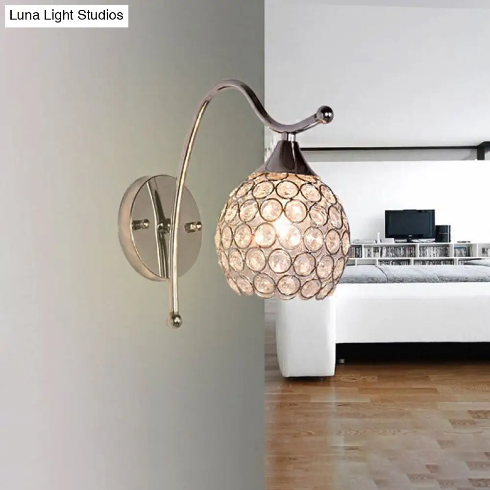 DecorBites™ DecorBites™ Modern Crystal Dome Wall Sconce with Chrome Backplate - 1 Light Corridor Mount